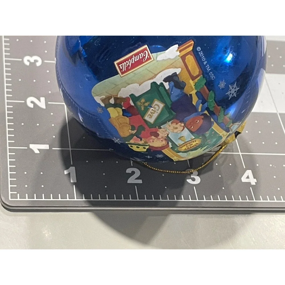 Campbells Soup 2010 Holiday Cobalt Blue Glass Ball Ornament Christmas Children
